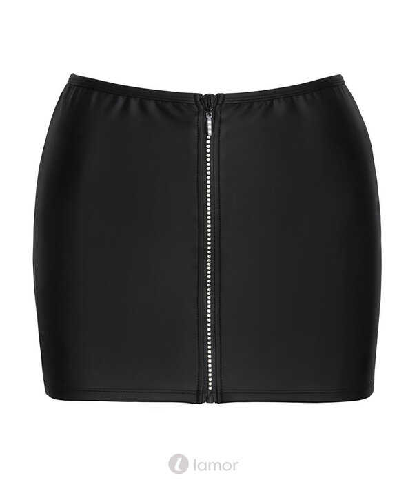 * COTTELLI  Cottelli Mattlook Minirok – Zwart met Doorlopende Strass-Rits aan de Voorzijde – Verleidelijk & Comfortabel Stretchmateriaal