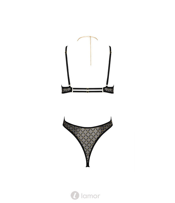 * KOTEK Zwart-Gouden Body van Transparant Net met Cut-Out en Gouden Ketting van het merk Kotek