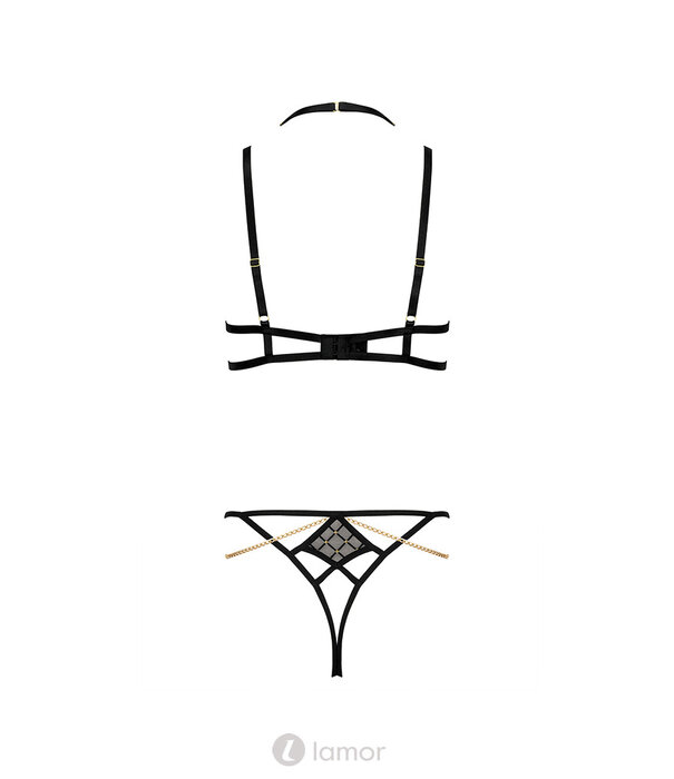 * KOTEK Zwart-Goud BH & Ouvert String met Kettingen van het merk Kotek