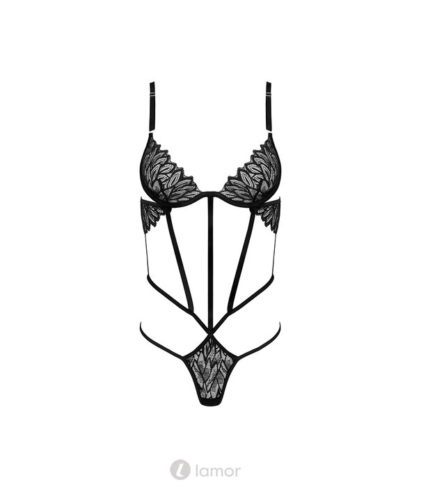 * KOTEK KO BD102 Zwarte Body van Kant en Bandjes – Open Rug, Cut-Outs, Open Kruis en Statement Design