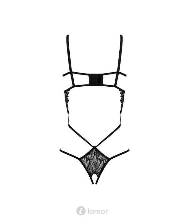 * KOTEK KO BD102 Zwarte Body van Kant en Bandjes – Open Rug, Cut-Outs, Open Kruis en Statement Design