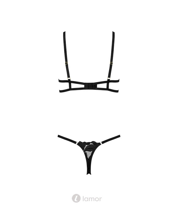 * KOTEK Zwarte Lingerie Set met Beugel-BH en String – Elegante Kant, Open Rugdetails en Tijdloze Verleiding