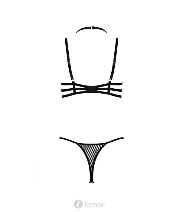 * KOTEK Zwarte 2-Delige Lingerie Set met Netstof Neckholder BH en String – Sexy Transparant en Comfortabel Ontwerpv an het merk Kotek