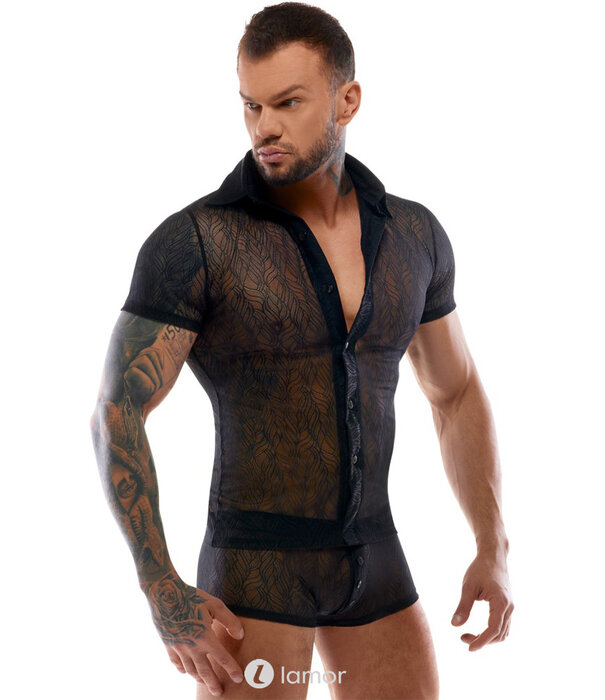 * SVENJOYMENT Strak herenhemd van stretchkant met korte mouwen en knoopsluiting – Svenjoyment