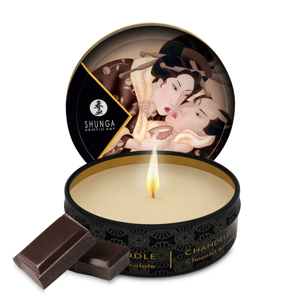 Shunga Mini Massagekaars - Verslavende Chocolade - 1 oz / 30 ml afbeelding