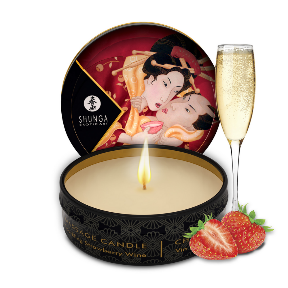Shunga Mini Massage Kaars - Aardbei Sprankelende Wijn - 1 oz / 30 ml afbeelding