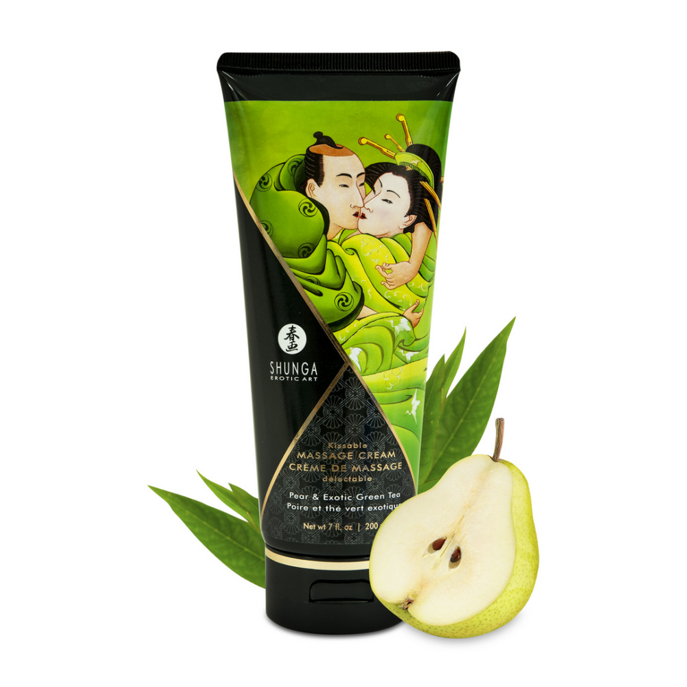 Shunga Kissable Massage Cream - Peer en Exotische Groene Thee - 7 floz / 200 ml afbeelding