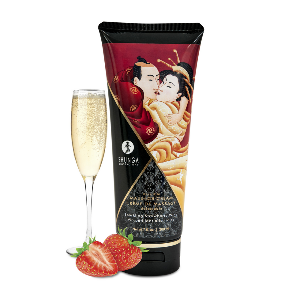 Shunga Kusbare Massagecrème - Sprankelende Aardbeienwijn - 7 floz / 200 ml afbeelding