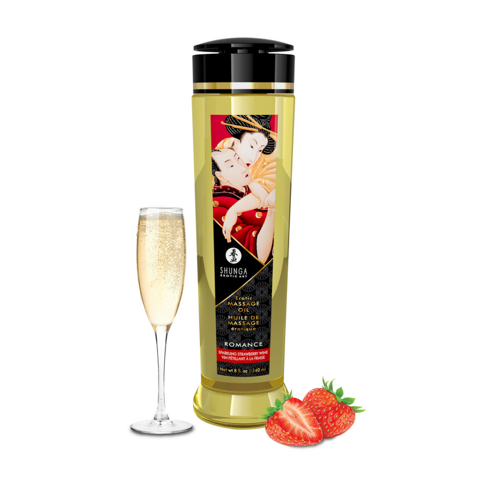 Shunga Erotische Massageolie - Aardbei Sprankelende Wijn - 8 fl oz / 240 ml afbeelding