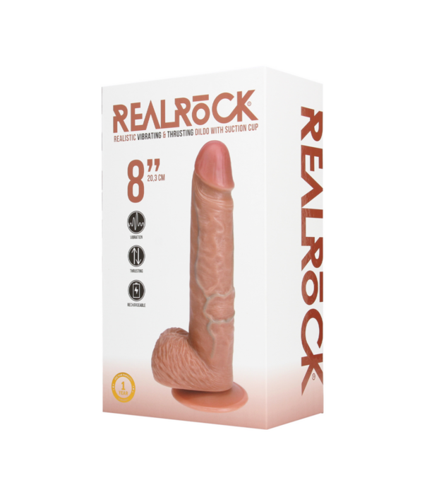 RealRock by Shots Vibrerende en Duwende Rechte Penis met Ballen - 8 / 20,5 cm - Tan