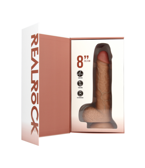 RealRock by Shots Vibrerende en Duwende Rechte Penis met Ballen - 8 / 20,5 cm - Tan