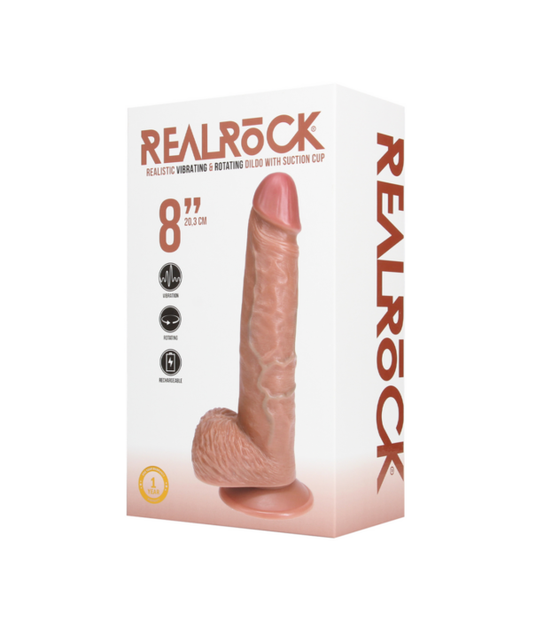 RealRock by Shots Vibrerende en Draaiende Rechte Cock met Ballen - 8 / 20,5 cm - Tan
