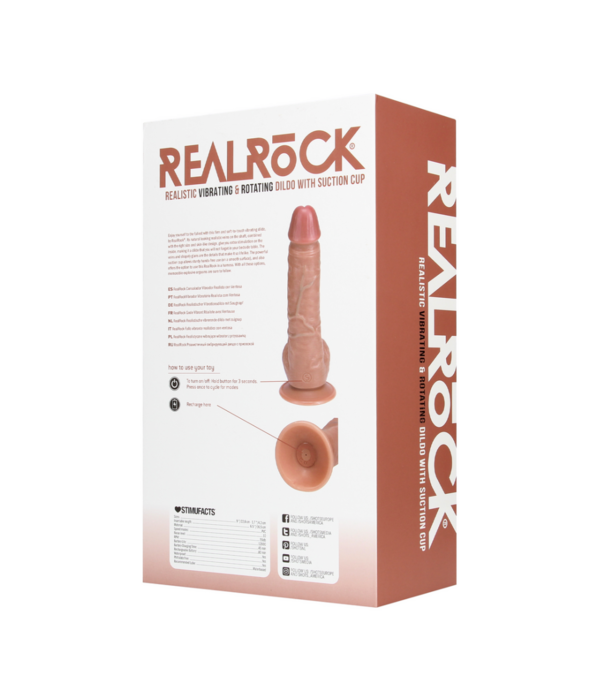 RealRock by Shots Vibrerende en Draaiende Rechte Cock met Ballen - 8 / 20,5 cm - Tan
