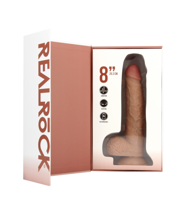 RealRock by Shots Vibrerende en Draaiende Rechte Cock met Ballen - 8 / 20,5 cm - Tan