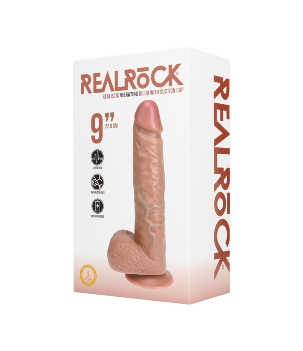 RealRock by Shots Vibrating Regular Straight Cock with Balls - 9 / 23 cm - Tan