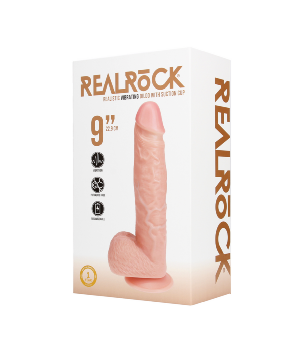 RealRock by Shots Vibrerende Reguliere Rechte Penis met Ballen - 9 / 23 cm - Vlees