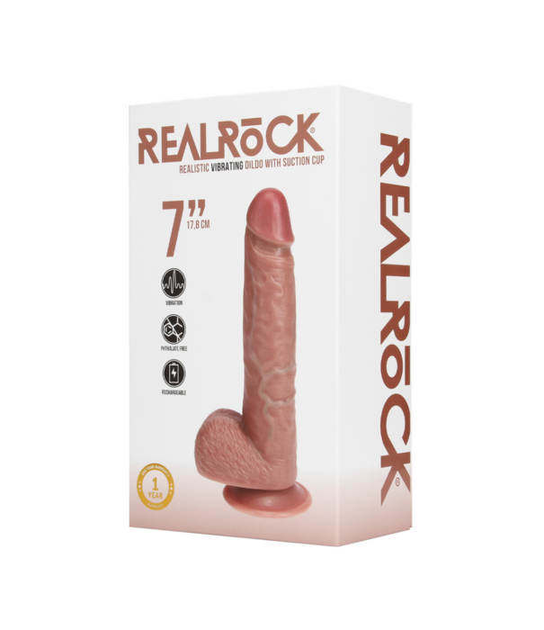 RealRock by Shots Vibrerende Reguliere Rechte Penis met Ballen - 7 / 18 cm - Tan