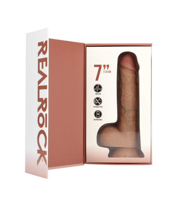 RealRock by Shots Vibrerende Reguliere Rechte Penis met Ballen - 7 / 18 cm - Tan