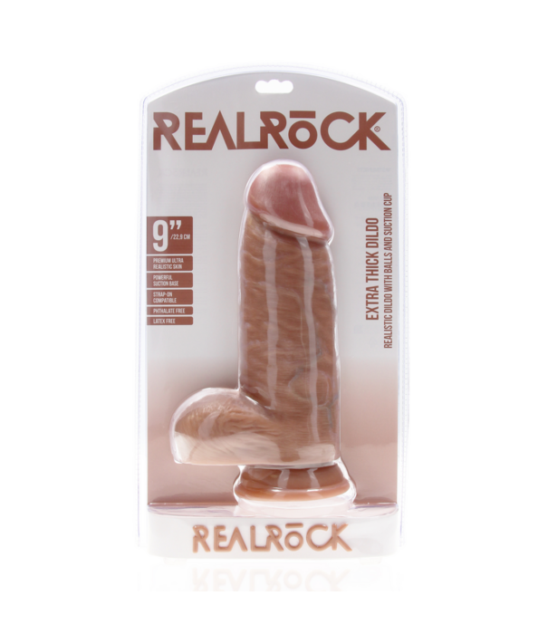 RealRock by Shots Extra Dikke Recht met Balletjes 9 / 23 cm - Tan