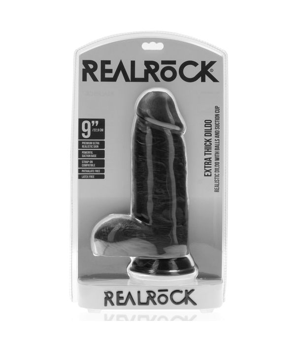 RealRock by Shots Extra Dikke Recht met Ballen 9 / 23 cm - Zwart