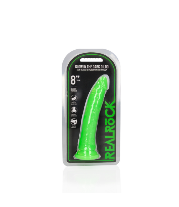 RealRock by Shots Slank Realistisch Dildo met Zuignap - Glow in the Dark - 8'' / 20 cm