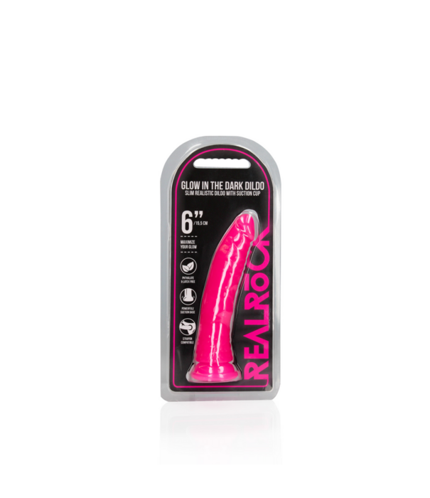 RealRock by Shots Slim Realistic Dildo met Zuignap - Glow in the Dark - 6'' / 15,5 cm