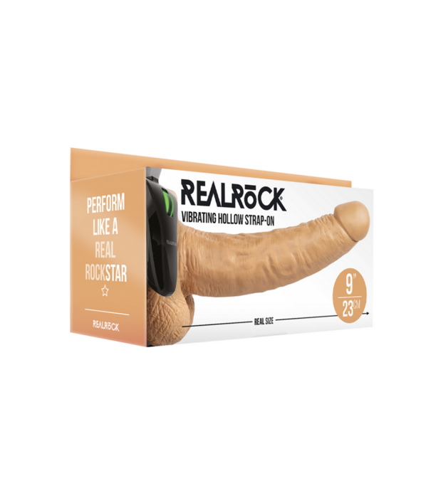RealRock by Shots Vibrerende Holle Strap-On met Ballen - 9 / 23 cm