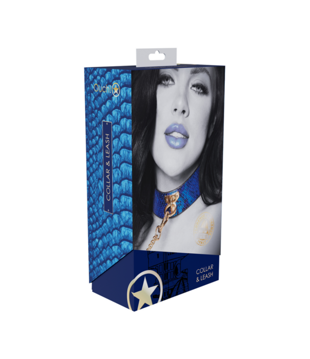 Ouch! by Shots Florence Collectie - Halsband met Leash - Blauw