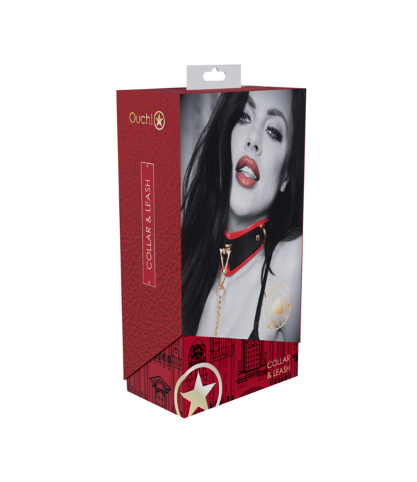 Ouch! by Shots Milan Collectie - Halsband met Lijn - Zwart/Rood