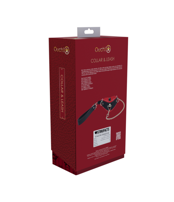 Ouch! by Shots Milan Collectie - Halsband met Lijn - Zwart/Rood