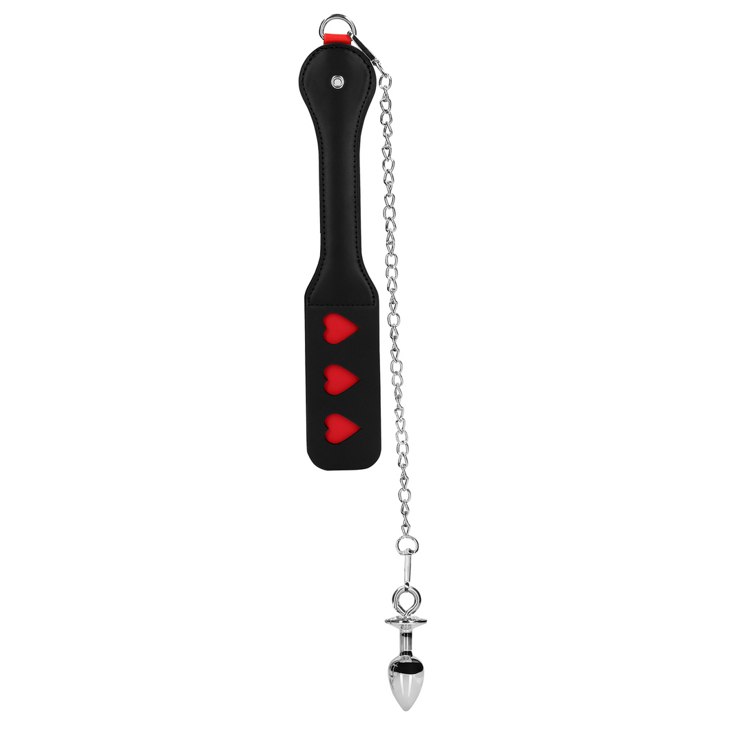 Ouch! by Shots Harten Paddle met Metalen Anaal Plug - Zwart afbeelding