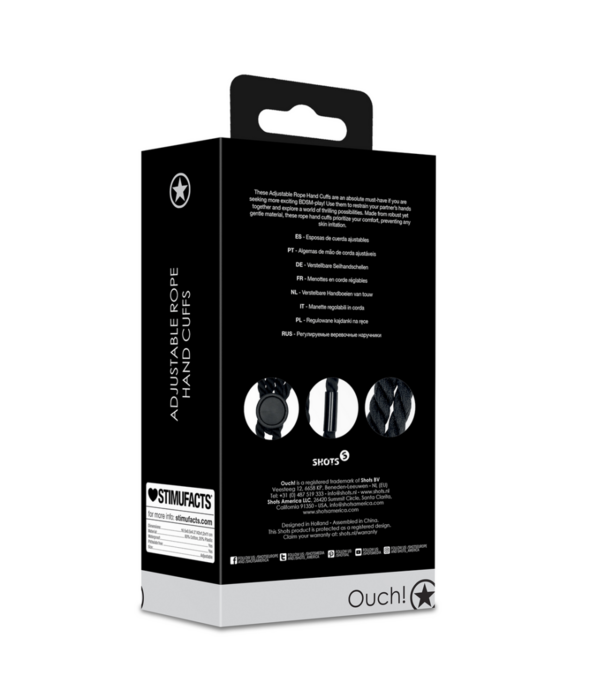 Ouch! by Shots Verstelbare Touw Handboeien - Zwart