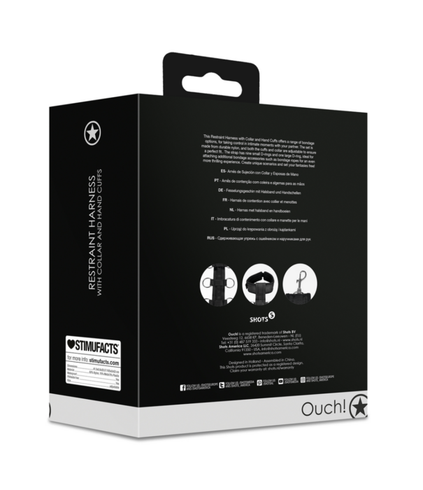 Ouch! by Shots Beperkingsharnas met Halsband en Handboeien - Zwart