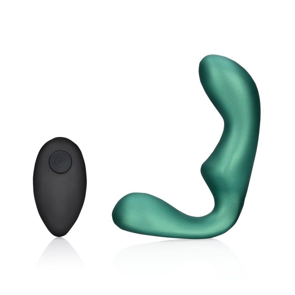 Ouch! by Shots Puntige Vibrerende Prostaatmassage met Afstandsbediening - Metallic Groen afbeelding