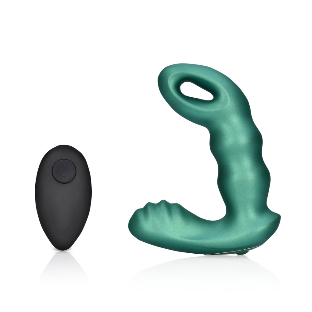 Ouch! by Shots Kralen Vibrerende Prostaat Massager met Afstandsbediening - Metallic Groen afbeelding