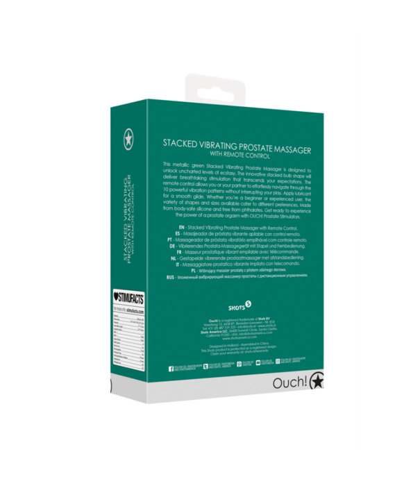 Ouch! by Shots Gestapelde Vibrerende Prostaatmassager met Afstandsbediening - Metallic Groen
