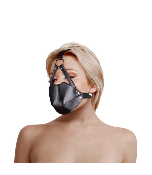 Ouch! by Shots Hoofdbeugel met Mondmasker en Stevige Ballgag - Zwart