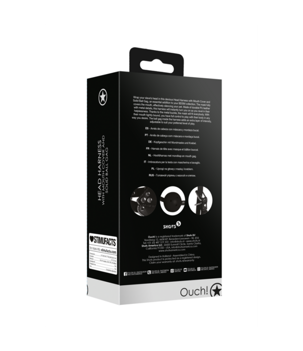Ouch! by Shots Hoofdbeugel met Mondmasker en Stevige Ballgag - Zwart