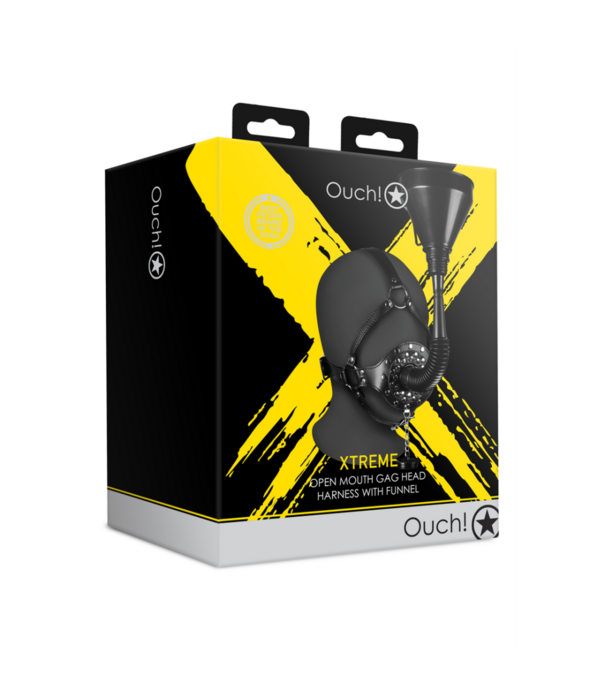 Ouch! by Shots Open Mouth Gag Hoofdband met Trechter - Zwart