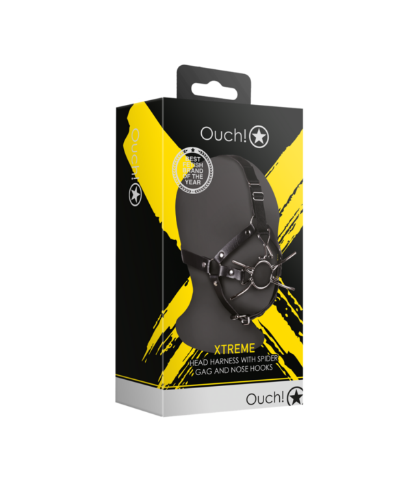 Ouch! by Shots Hoofdharnas met Spider Gag en Neus Haken - Zwart