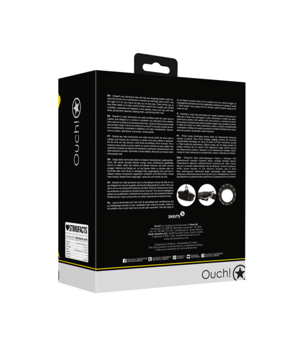 Ouch! by Shots Open Mouth Gag Hoofdharnas met Plug Stopper - Zwart