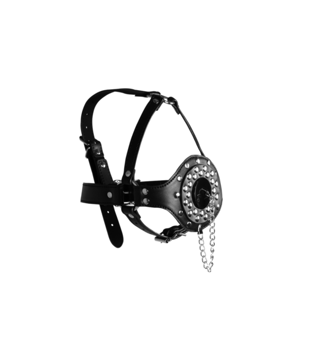 Ouch! by Shots Open Mouth Gag Hoofdharnas met Plug Stopper - Zwart