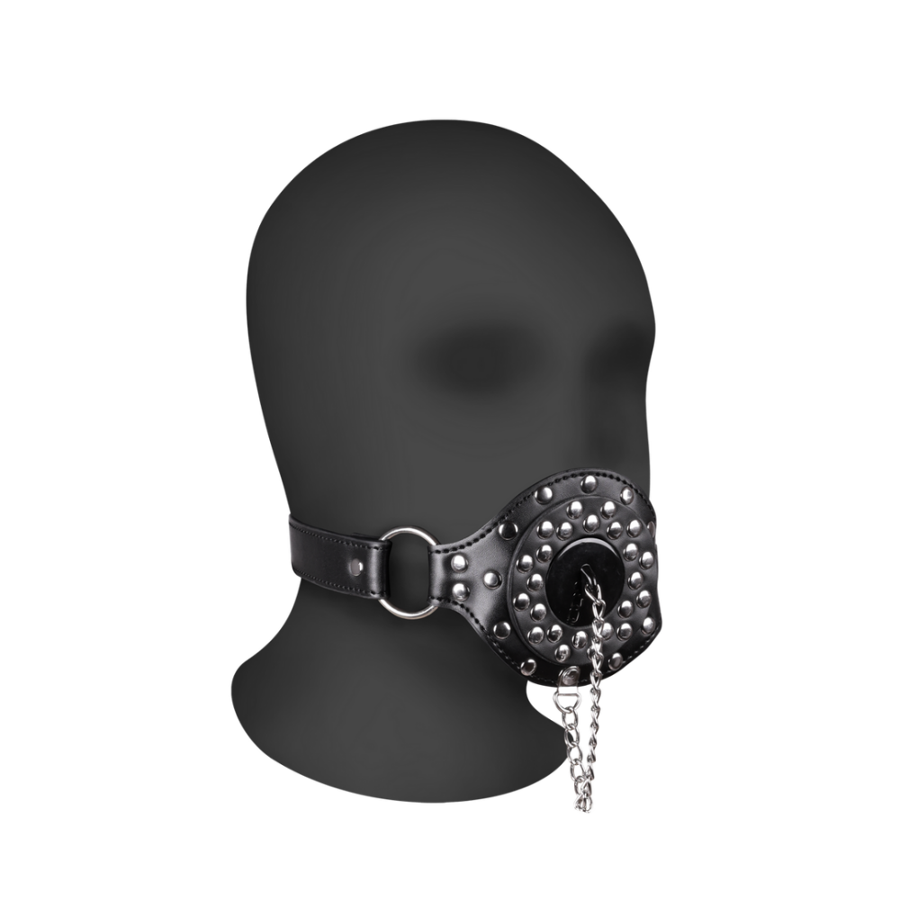 Ouch! by Shots Open Mouth Gag met Plug Stopper - Zwart afbeelding