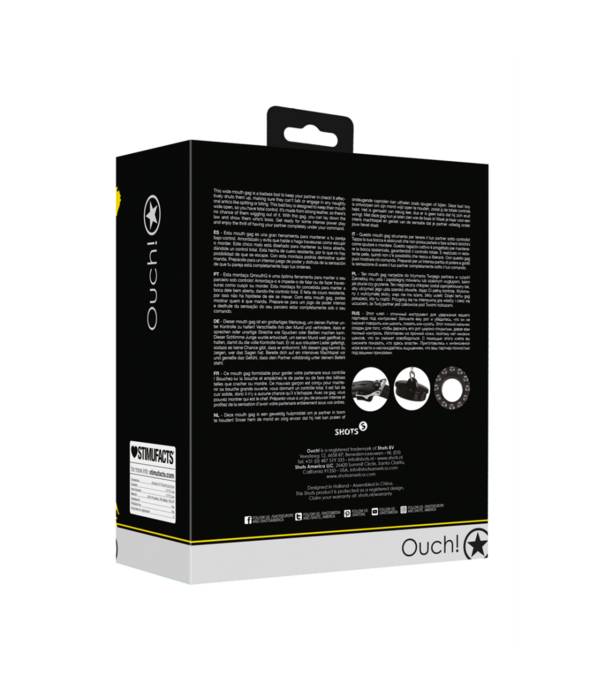 Ouch! by Shots Open Mouth Gag met Plug Stopper - Zwart
