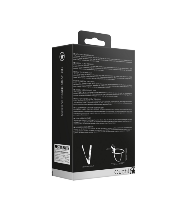 Ouch! by Shots Siliconen Geribbelde Strap-On - Verstelbaar - Zwart