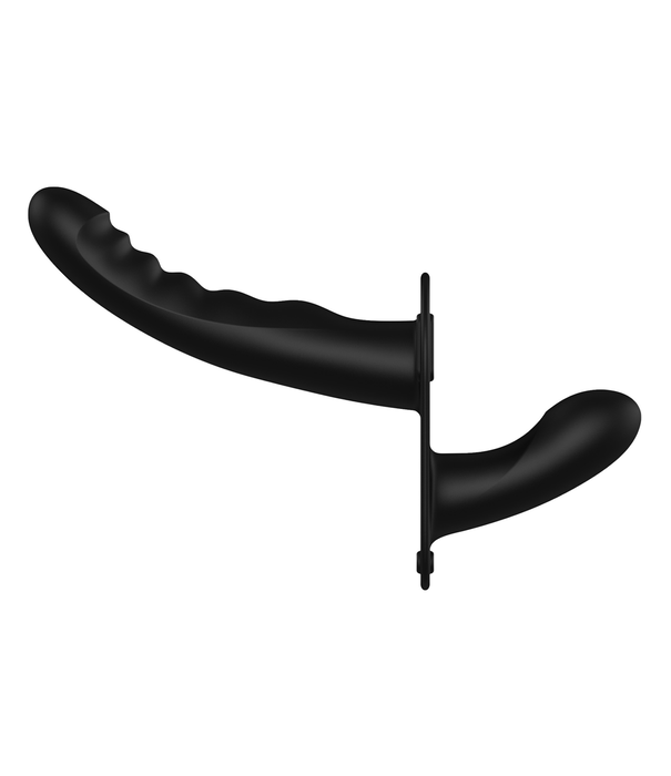 Ouch! by Shots Siliconen Geribbelde Strap-On - Verstelbaar - Zwart