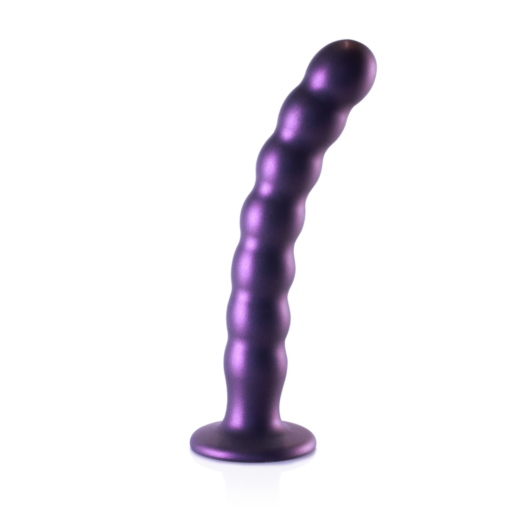 Ouch! by Shots Gekralde Silicone G-Spot Dildo - 8'' / 20,5 cm - Metallic Paars afbeelding