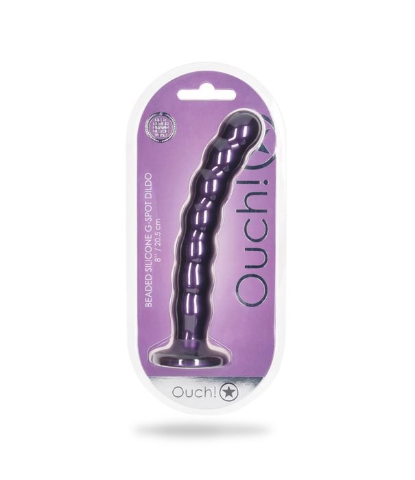 Ouch! by Shots Gekralde Silicone G-Spot Dildo - 8'' / 20,5 cm - Metallic Paars
