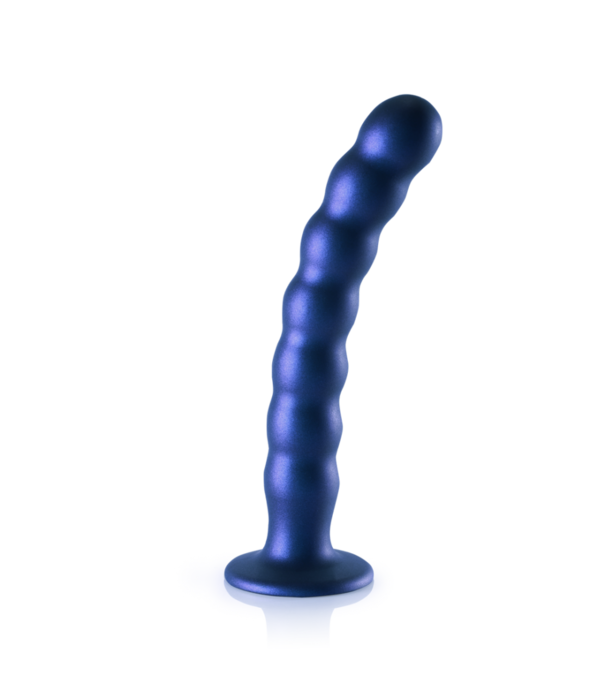 Ouch! by Shots Beaded Silicone G-Spot Dildo - 8'' / 20,5 cm - Metallic Blauw
