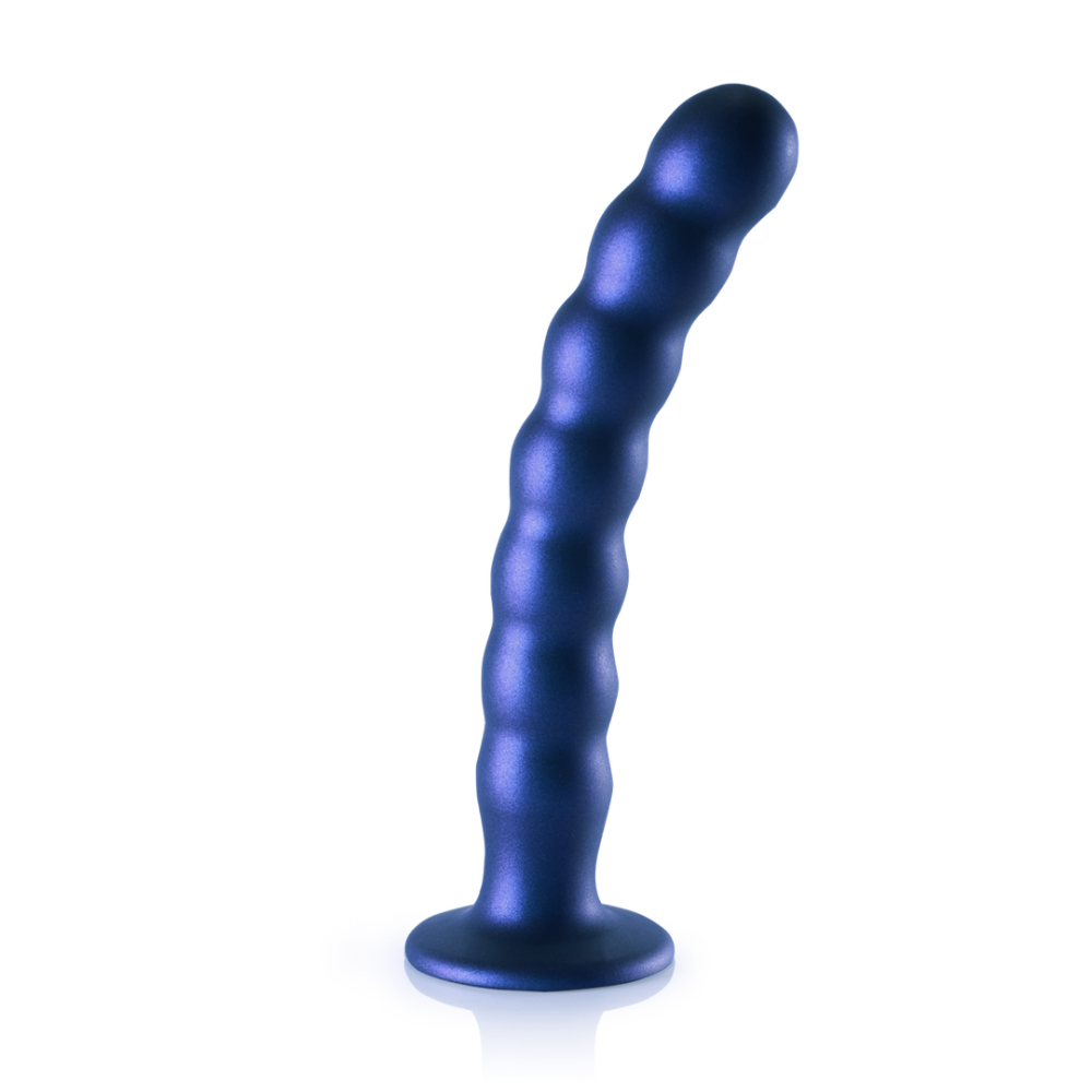 Ouch! by Shots Beaded Silicone G-Spot Dildo - 8'' / 20,5 cm - Metallic Blauw afbeelding